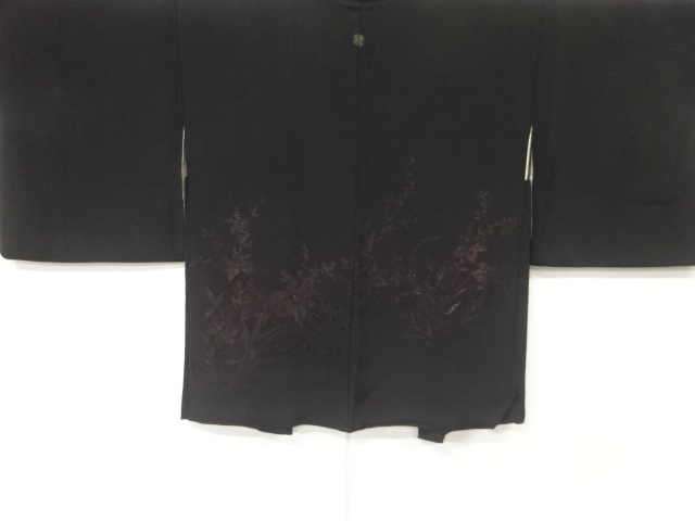 漆　草葉模様織り出し　一つ紋　絵羽織